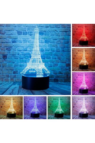 GÜMRÜK BEY 3D Dokunmatik LED Gece Lambası –Pilli & USB Bağlantılı Renk Değişt...