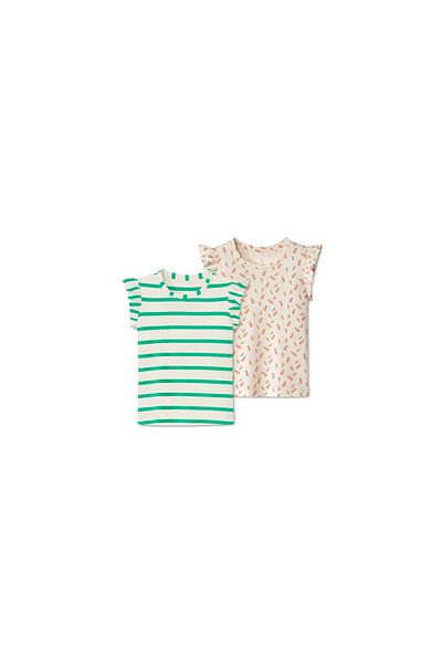 Tchibo Toddlers Baby Girls 2 Pc Stripe Print Top, White Combo
