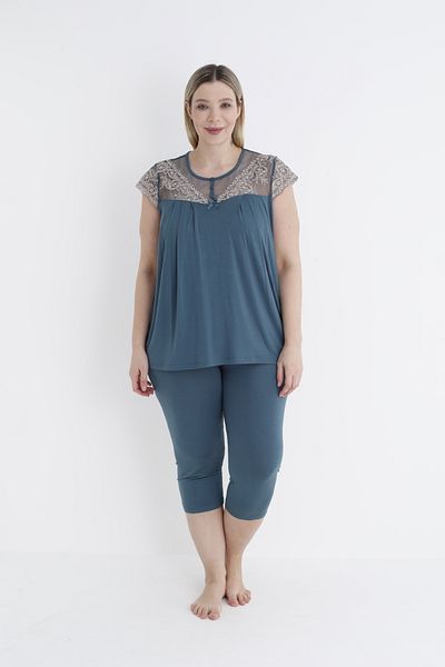 Cotpark Women's Plus Size Viscose Elastane Fabric Short Sleeve Capri Suit 14533