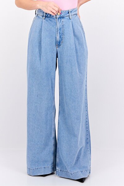 Scotch & Soda Women Regular Fit Washed Non Stretch Wide Leg Jeans, Blue