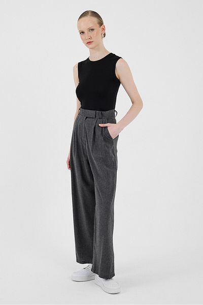Rays Anthracite High Waist Velcro Closure Detailed Cotton Palazzo Trousers 8062A