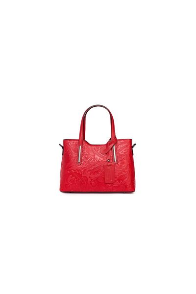 Violetta Genuine leather bag with red floral pattern