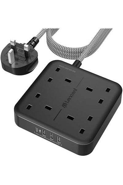 LENCENT Extension Lead with USB C Port, 4 Way Outlets Power Strip with 4 USB Ports (3.4A, 1 Type C a
