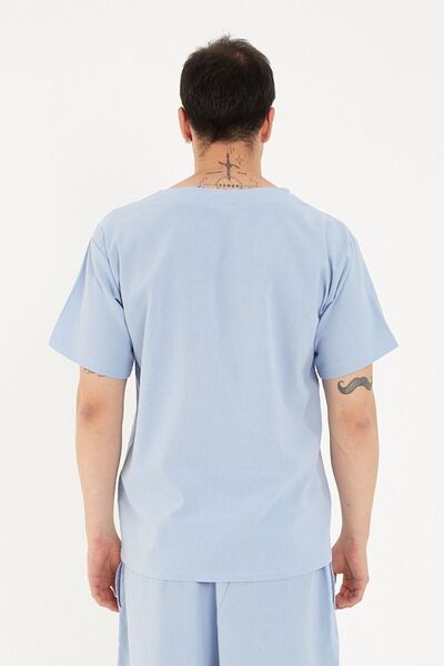 RELAXL 100% βαμβακερό πισκό γιακά υπερμεγέθη μπλουζάκι Baby Blue Στολή γιόγκα διαλογισμού