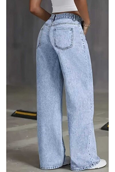 moda camiya Midi Boy Mavi Kadın Kot Pantolon Rahat Kesim Jean Her Trende Uygun Denim 4334 Tarz Cool Şık