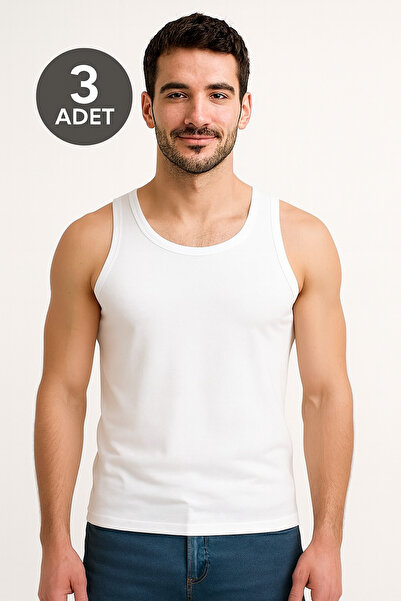 CİHAN YILDIZ White Strap Men's Undershirt Advantageous Package 3 Pieces 100% ...