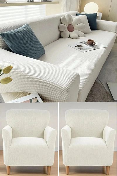 özzade home Square Pattern Lycra Armchair Sofa Bed Sofa Cover, Armchair Cover Pitikare Pattern 3 3 1 1 Set