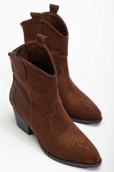 DENORA Brown Matte Suede Western Cowboy Ankle Short Boots