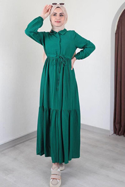 ZeroGap فستان نسائي محتشم نصف أزرار، مجمع عند الخصر