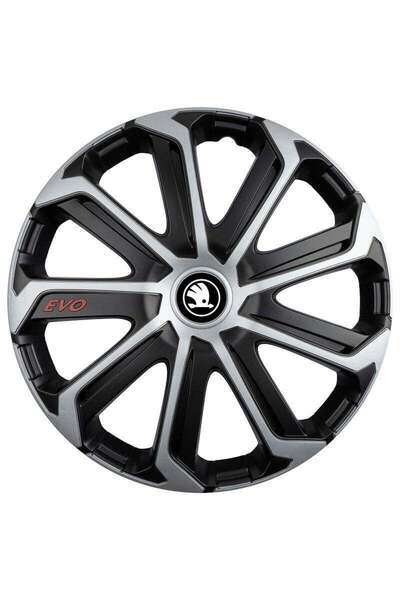 Autohelix MSA Set de 4 capace de jantă Evo Gri-Negru R15, pentru Skoda Nou Al...