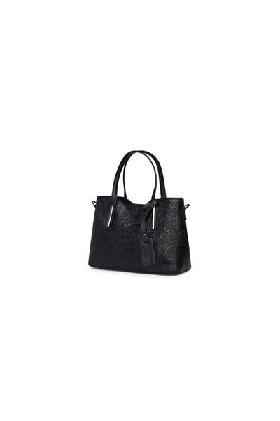 Violetta Black floral pattern genuine leather bag