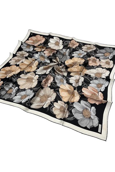 Armine Silk Scarf 2026 Winter - 9403-84 Black Gray Mink Sura