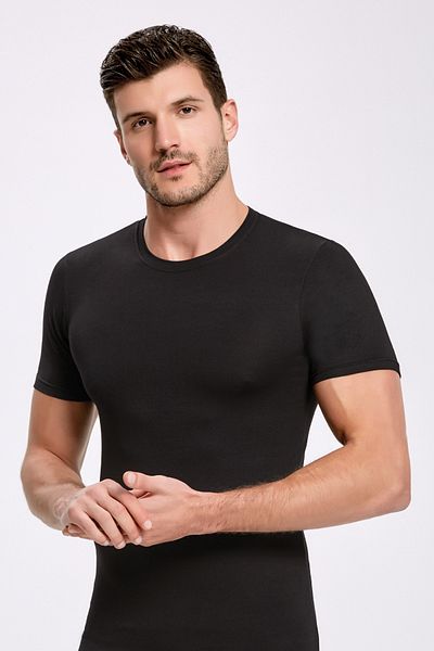 ROZELT Men's Black Crew Neck T-Shirt 2 Pack Bamboo Lycra