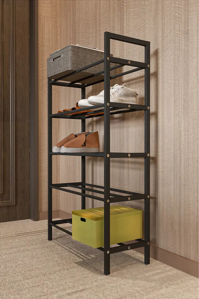 WANDOO 5 Raflı Metal Ayakkabılık 60x102x24 cm Portatif Ayakkabı Düzenleyici Çok Katlı Ayakkabı Rafı Siyah
