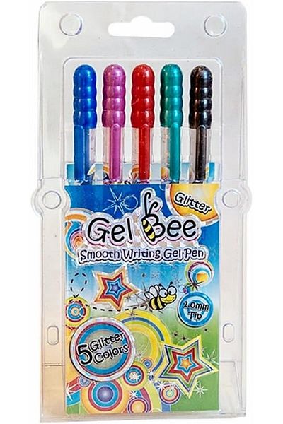 Glitter Gel Bee Smooth Writing Gel Pens, Set of 5 Colours