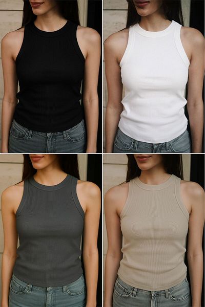Patreon Women's Halter 4-Piece Cotton Smoked, Black, White, Beige Ribbed Undershirt