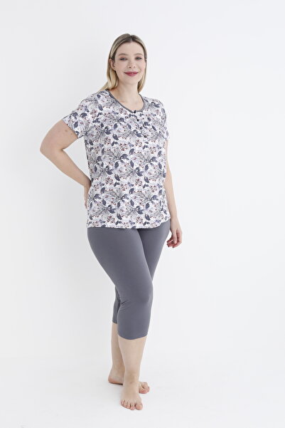 Cotpark Women's Plus Size Viscose Elastane Fabric Short Sleeve Capri Suit 14556