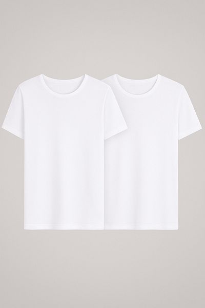 ROZELT Men's White Crew Neck T-Shirt 2 Pack Bamboo Lycra