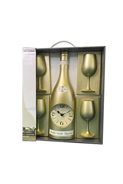 SDX Market Set ceas de perete, sticlă de șampanie cu 4 pahare, 36 cm, 01788