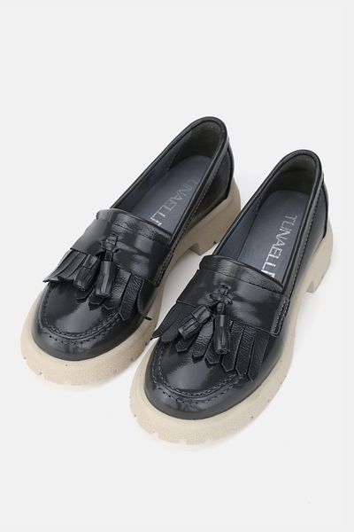 TUNAELLİ Women's Green Patent Leather Genuine Natural Leather Number 36-41 Tassel Loafer Shoes
