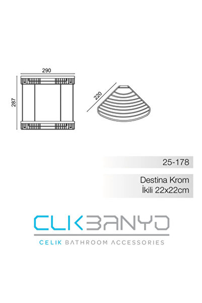 ÇELİK BANYO DESTİNA İKİLİ 22*22 BANYO ŞAMPUANLIK/KÖŞELİK/SÜNGERLİK PASLANMAZ PİRİNÇ