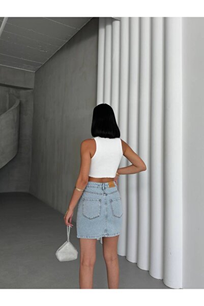 motix Gün Işığı Gibi Parlayan Taş İşlemeli Kot Etek