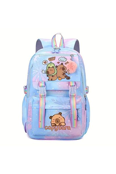 Emre Bebe Cute School Bag with Capybara Pattern – Water Resistant Lightweight Nylon, Adjustable Strap, Zipper Closure
