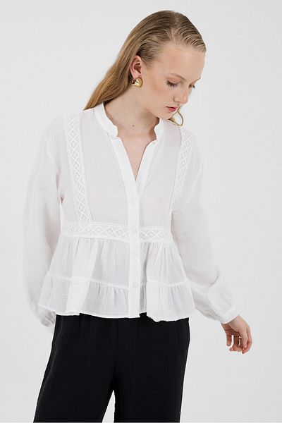 Rays White 100% Cotton Lace Detailed Muslin Shirt 4823A