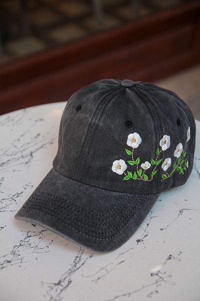 CAP BROS Morning Glory Ivy Flower Embroidered Vintage Cap Hat