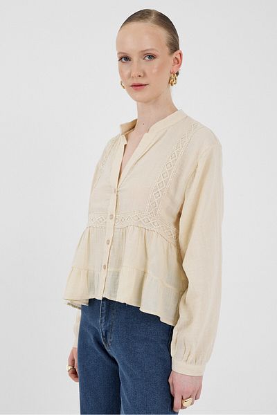 Rays Stone 100% Cotton Lace Detailed Muslin Shirt 4823A