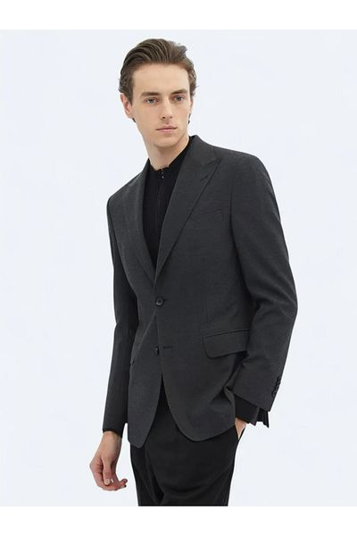 Kip Anthracite Patterned Modern Fit Eco-Friendly Jacket