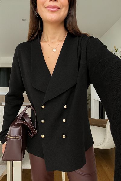 NATUFIAN STORE Women's 6 Button Double Breasted Loose Knitwear Cardigan