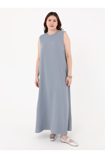 ALİA Plus Size Sleeveless Aerobin Dress - Grey Blue -