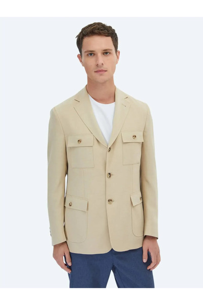 Kip Beige Plain Modern Fit Jacket