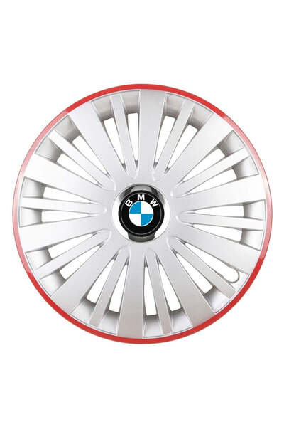 Autohelix MSA Set de 4 capace pentru roți, potrivite pentru jante R16, pentru BMW, model Silver Falcon cu ramă roșie