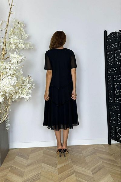 gesmoda G1508 Stone Detailed Chiffon Design Dress Black