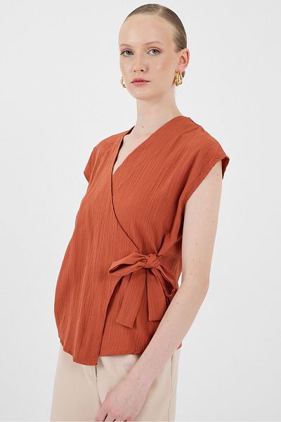 Rays Tile Double Breasted Collar Tie Detailed Blouse 8025A