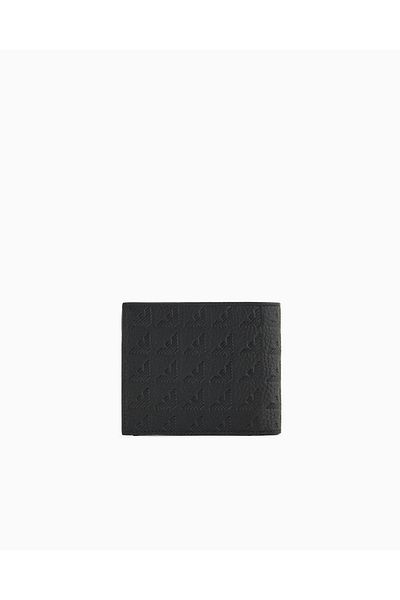 Emporio Armani Men's Embossed Eagle Motif Leather Black Wallet with Coin Pocket Em001741 Af14774-Uc001