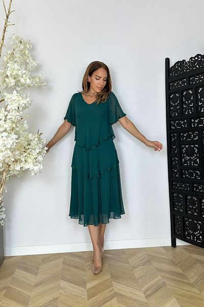 gesmoda G1508 Stone Detailed Chiffon Design Dress Emerald