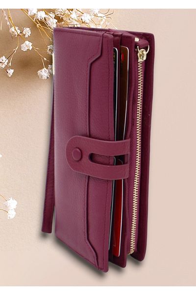 HASSION Women's genuine leather wallet A12, garnet