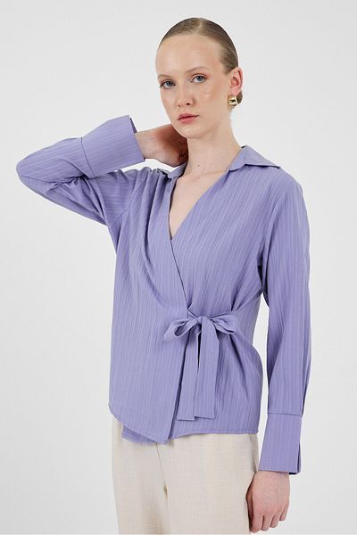 Rays Lilac Front Tie Detailed Long Sleeve Blouse 8019A