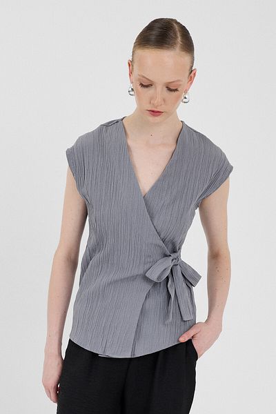 Rays Gray Double Breasted Collar Tie Detailed Blouse 8025A