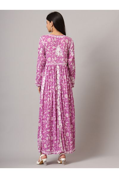 alaya Hand Embroidered Lucknowi Chikankari Printed Mulmul Cotton Jalabiya-AL3936