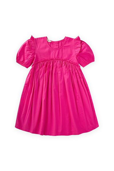 Cigit Robadan Ruffle Gathered Poplin Dress 2-7 Years Fuchsia