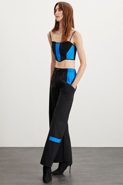 GRIMELANGE Colette Women's Parachute Fabric Rope Strap Color Block Zipper Detailed Crop Black - Saks Bustier