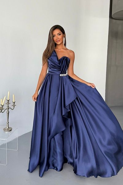 İyem Abiye Organza Princess Waist Stone Design Evening Dress Tight Fit