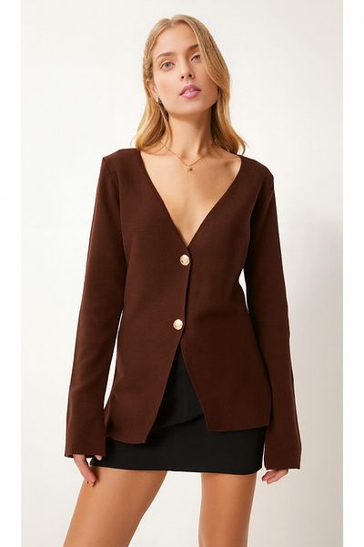 NATUFIAN STORE Women's 2 Button V Neck Sleeve Slit Back Seersucker Loose Knitwear Cardigan