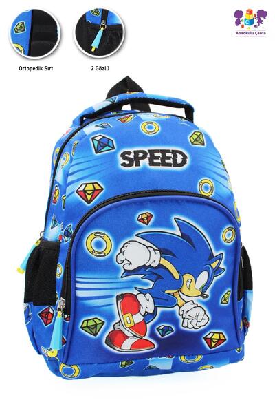 Mashotrend 2 Gözlü Sonic Anaokulu Çantası - Erkek Çocuk Çanta Kreş Çantası So...