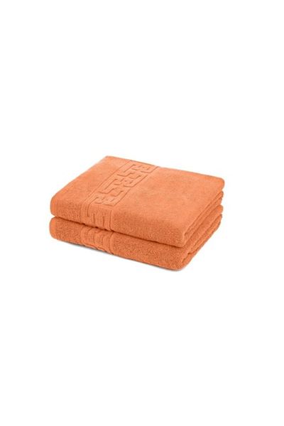 E EFRALL Set 1 bath towel 70 x 140 and 1 face towel 50 x 90, 550g, hotel-grade, Greek motif - orange