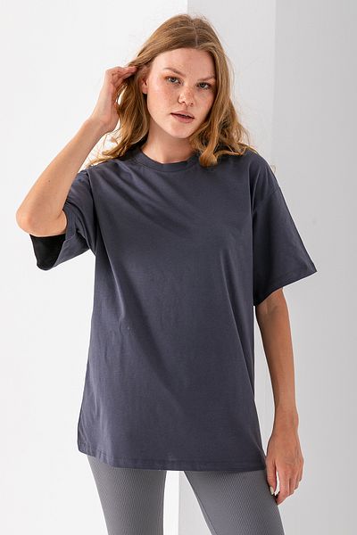 GİYSA Women's Crew Neck Plain Basic Cotton T-Shirt Anthracite - 25501